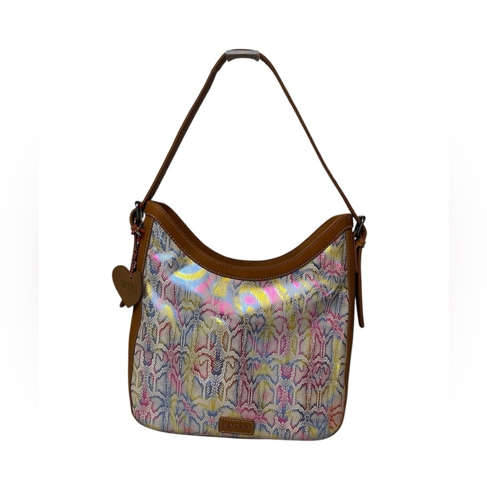 MYRA Desert Snow Animal Print Multicolor and Brown Leather Shoulder Zip Purse